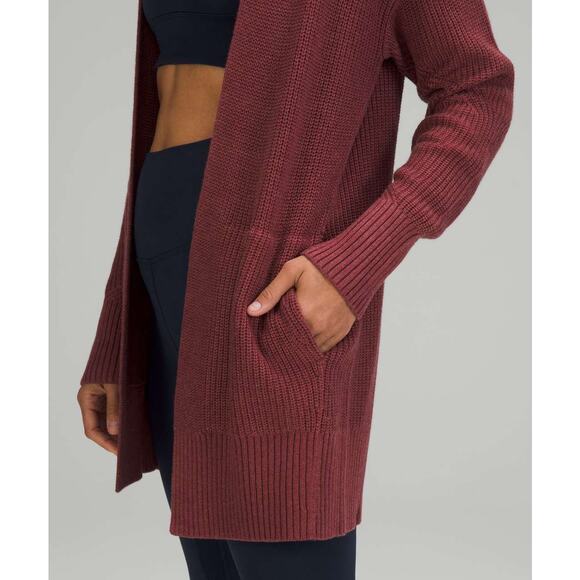 Lululemon Cashlu Sweater Wrap Heathered Mulled Cardigan Wine M/L - Picture 3 of 16